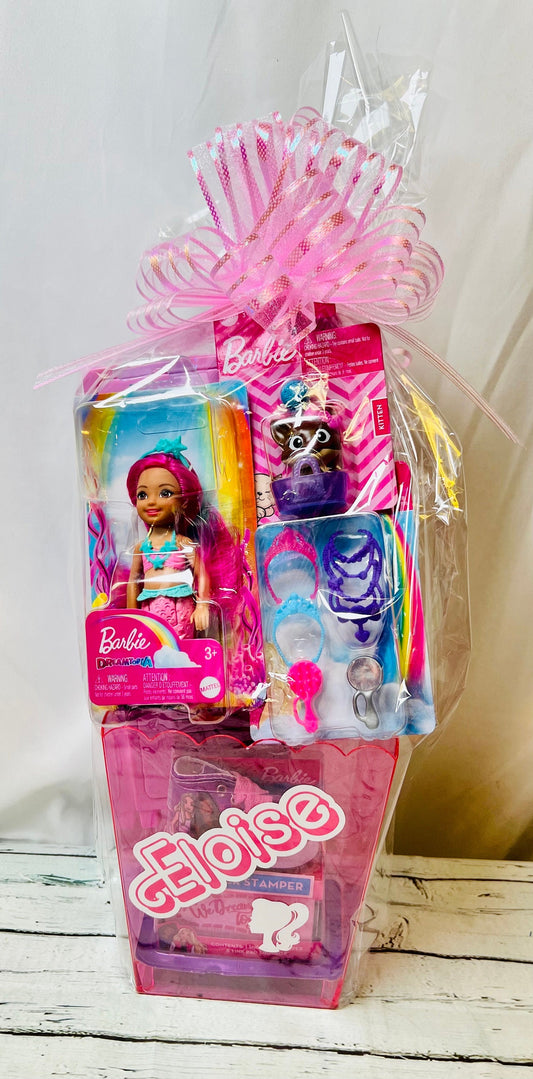 6 piece Personalized pink doll themed gift basket with toys mystery gift girls  themed gift basket gift basket for girls gift easter