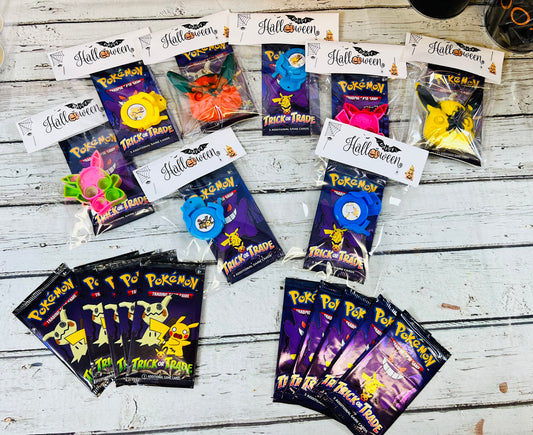 Ready to ship*Halloween handouts- trick or treat- Pokemon- pikachu Halloween cards- Halloween toys- boo bag filler Pokémon party handout