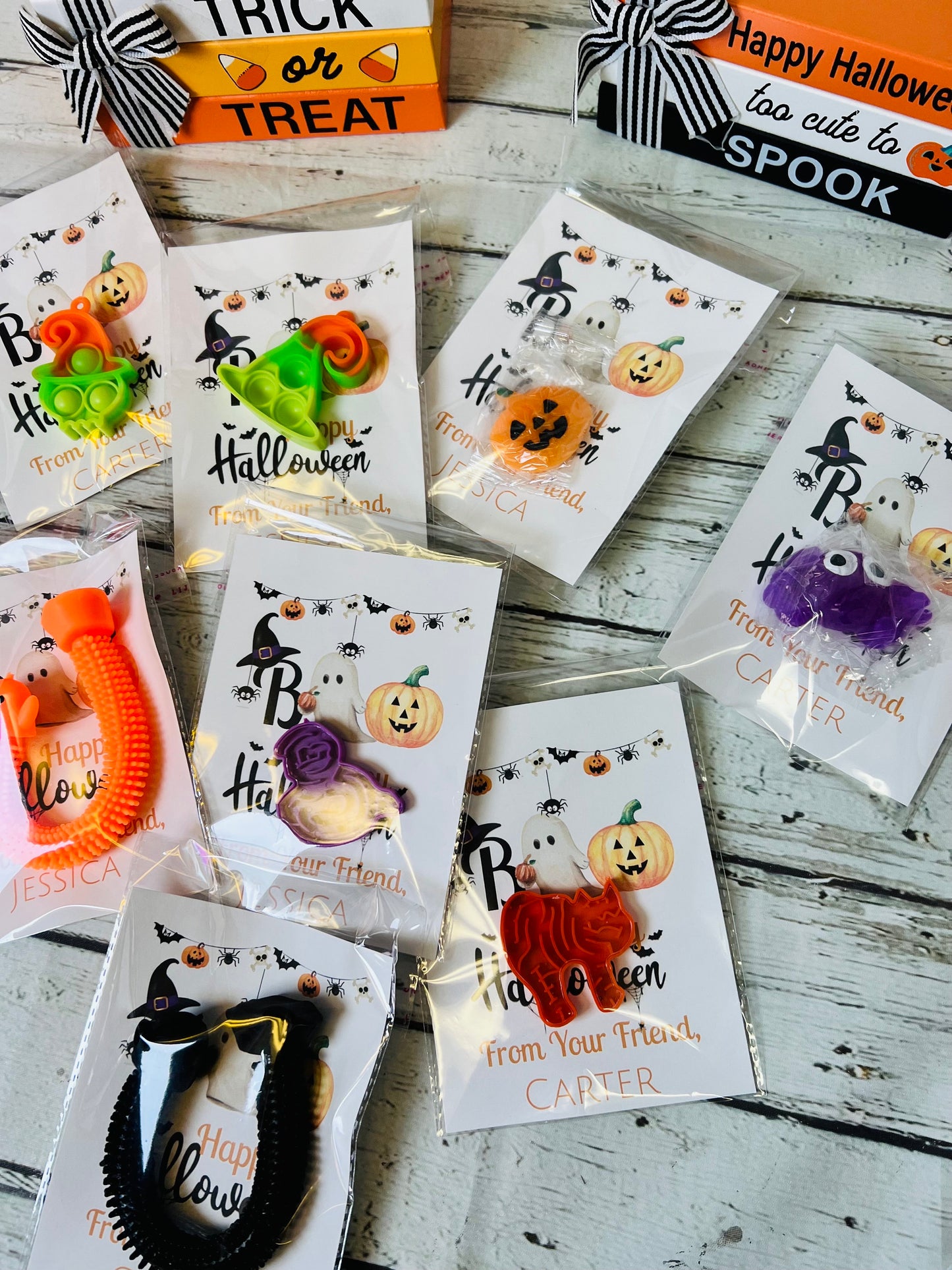 Ready to ship*Personalized Halloween Handout Trick or Treat Kids Halloween Classroom Party Favor Kids Boo Bag filler Classroom Halloween