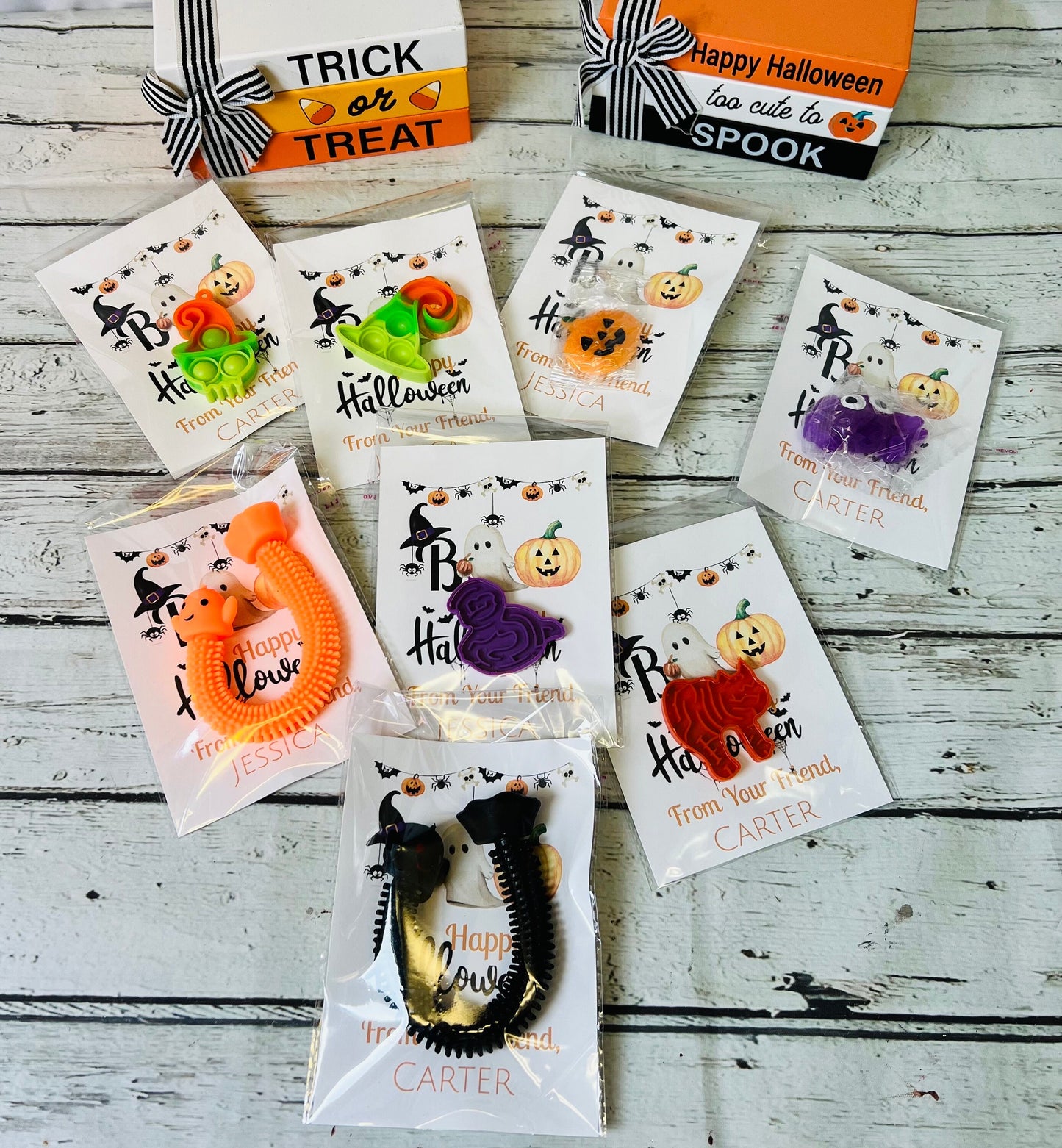 Ready to ship*Personalized Halloween Handout Trick or Treat Kids Halloween Classroom Party Favor Kids Boo Bag filler Classroom Halloween