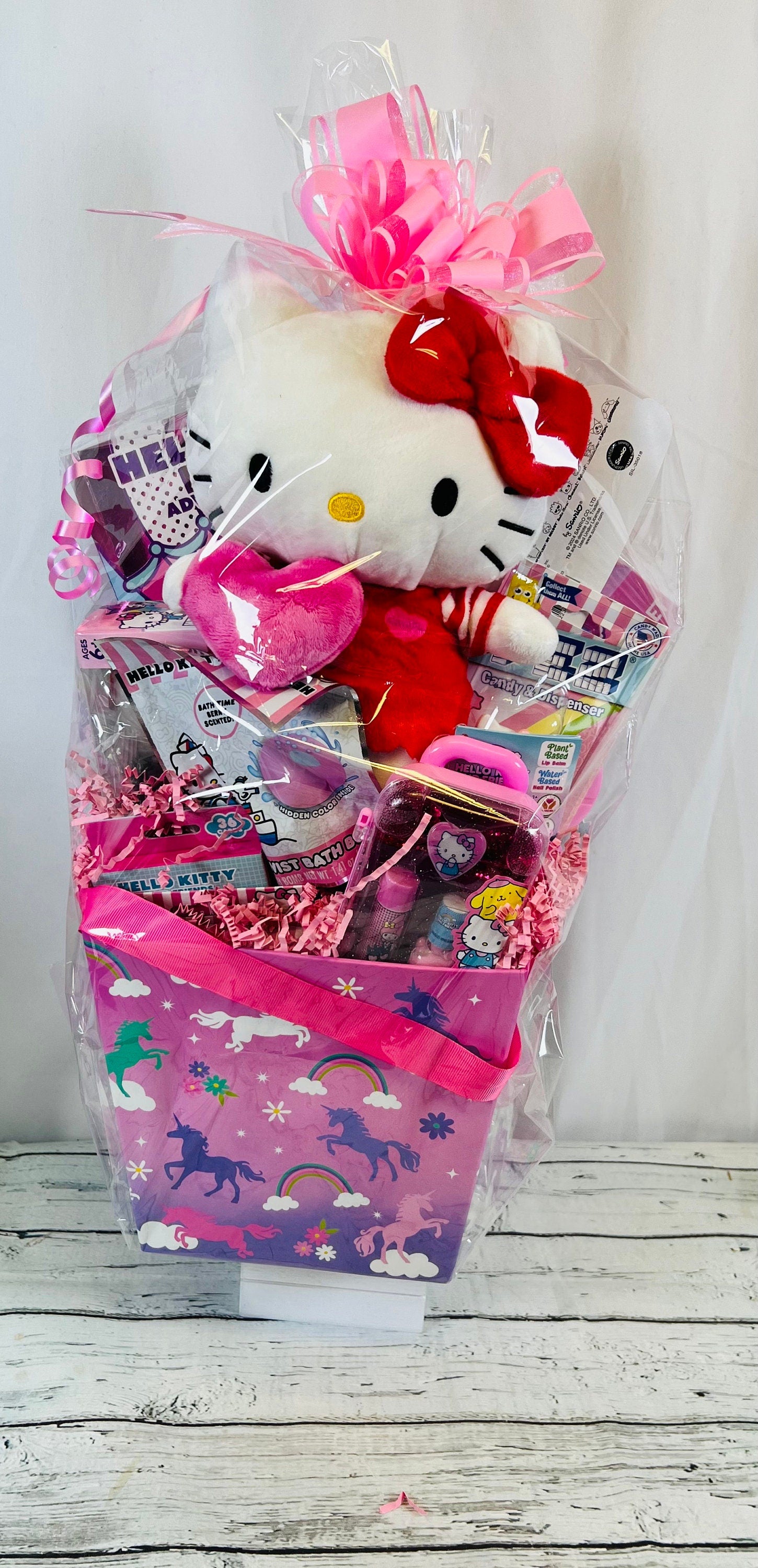 14 piece prefilled Hello Kitty themed Easter Basket girls gift basket get well gift kids gift basket