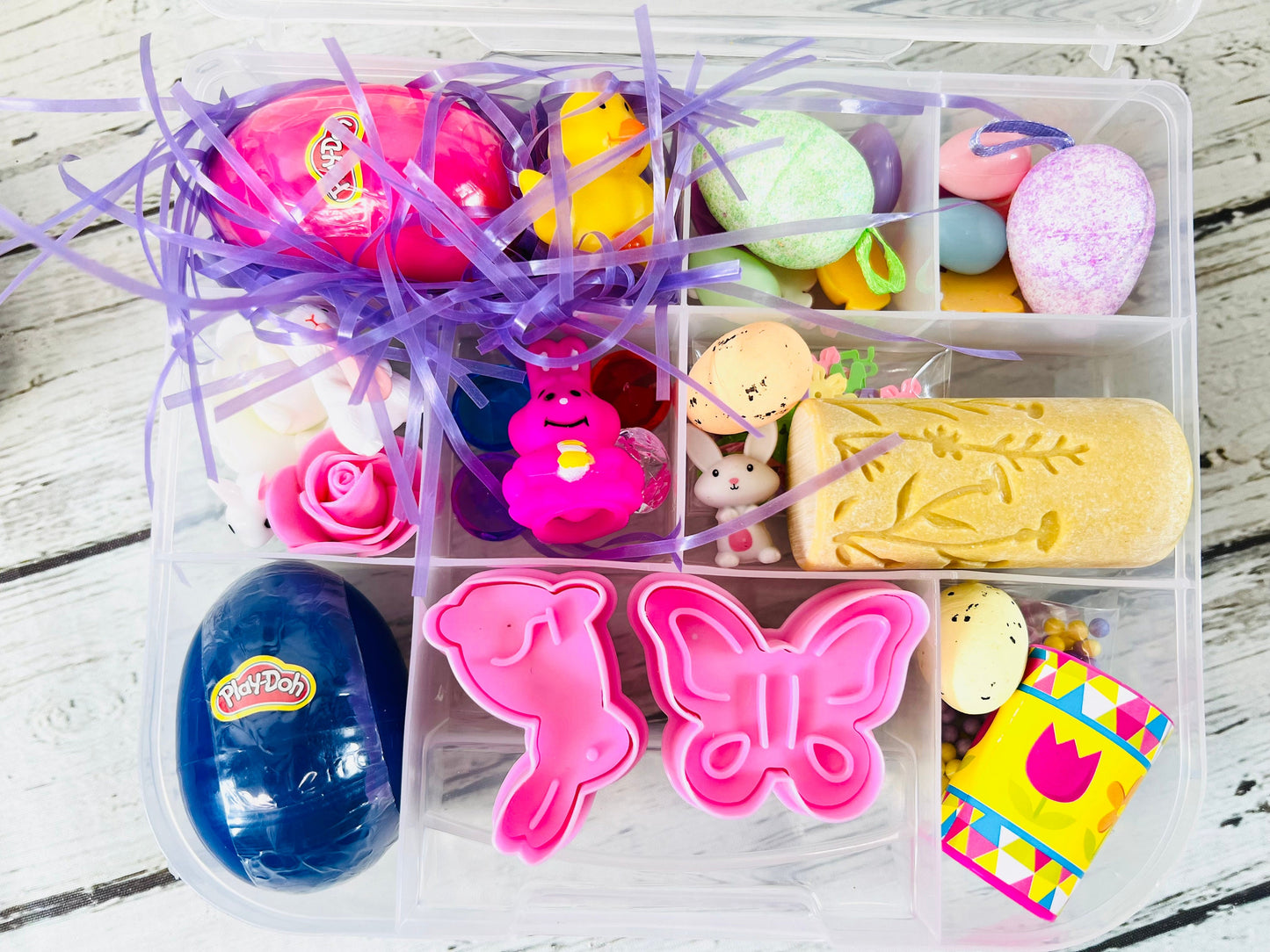 Easter themed play dough busy box for kids Easter basket filler Easter fun Easter activity Easter sensory dough Easter craft