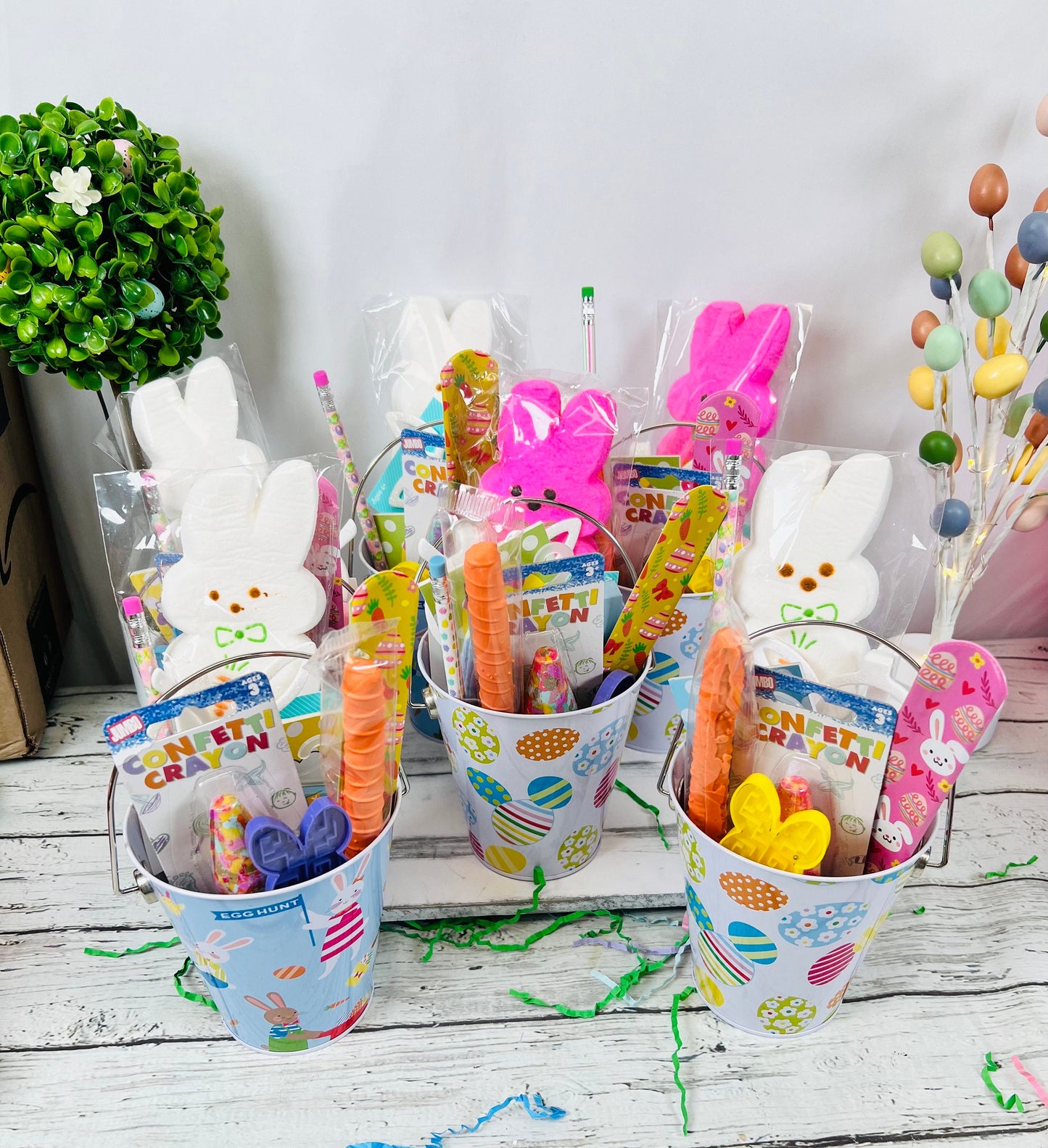 Prefilled 4.5” tall Easter Basket gift for kids Easter Bucket Easter Treats Easter Activity Grandparent gift Easter Gift Basket party favor