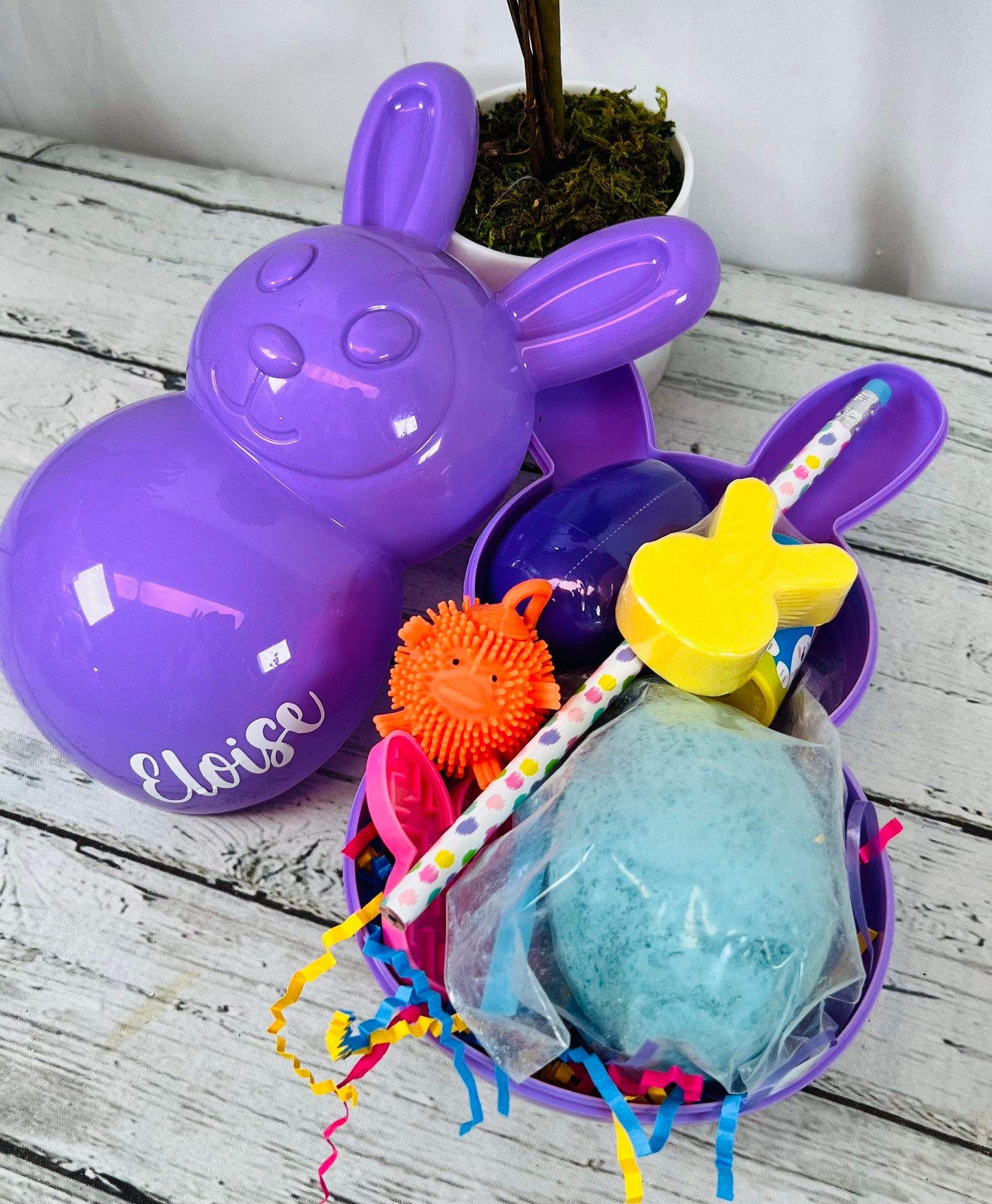 8” prefilled Easter bunny container Personalized Easter toy Easter basket filler