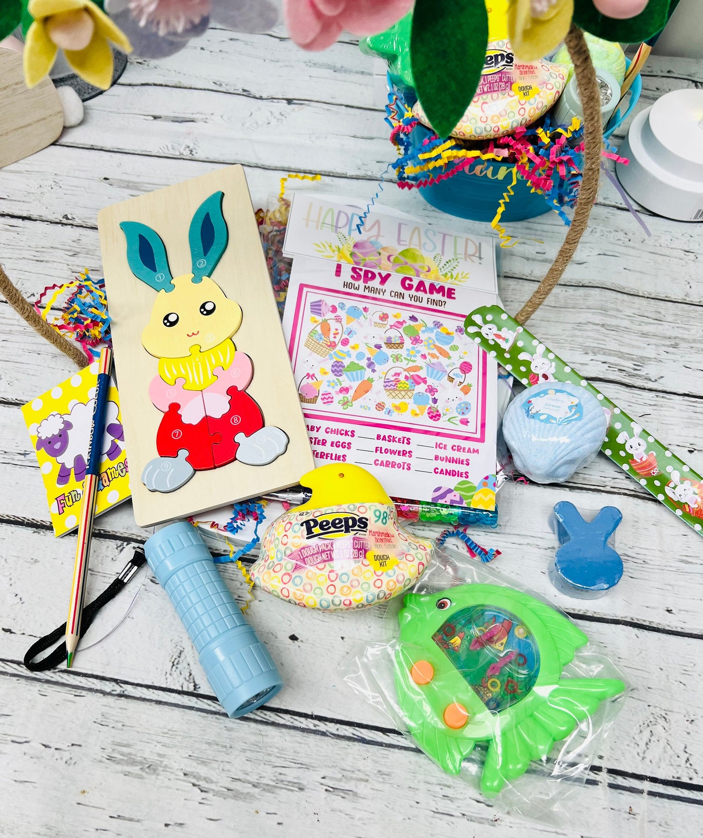 10 piece personalized mini Easter basket with Easter toys and Easter treats kids Easter gift