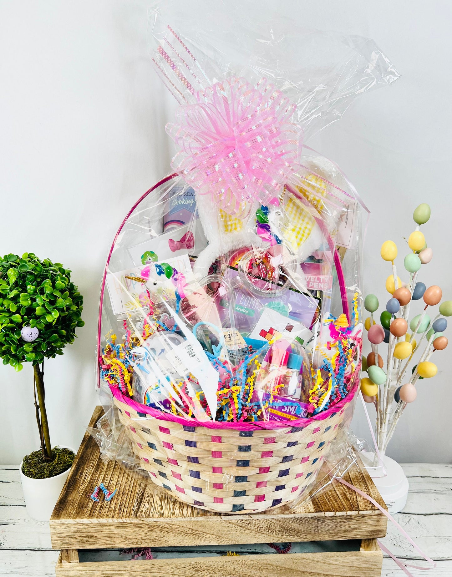 Ultimate unicorn pre filled gift basket for girls | 21 piece unicorn themed basket | kids Easter basket