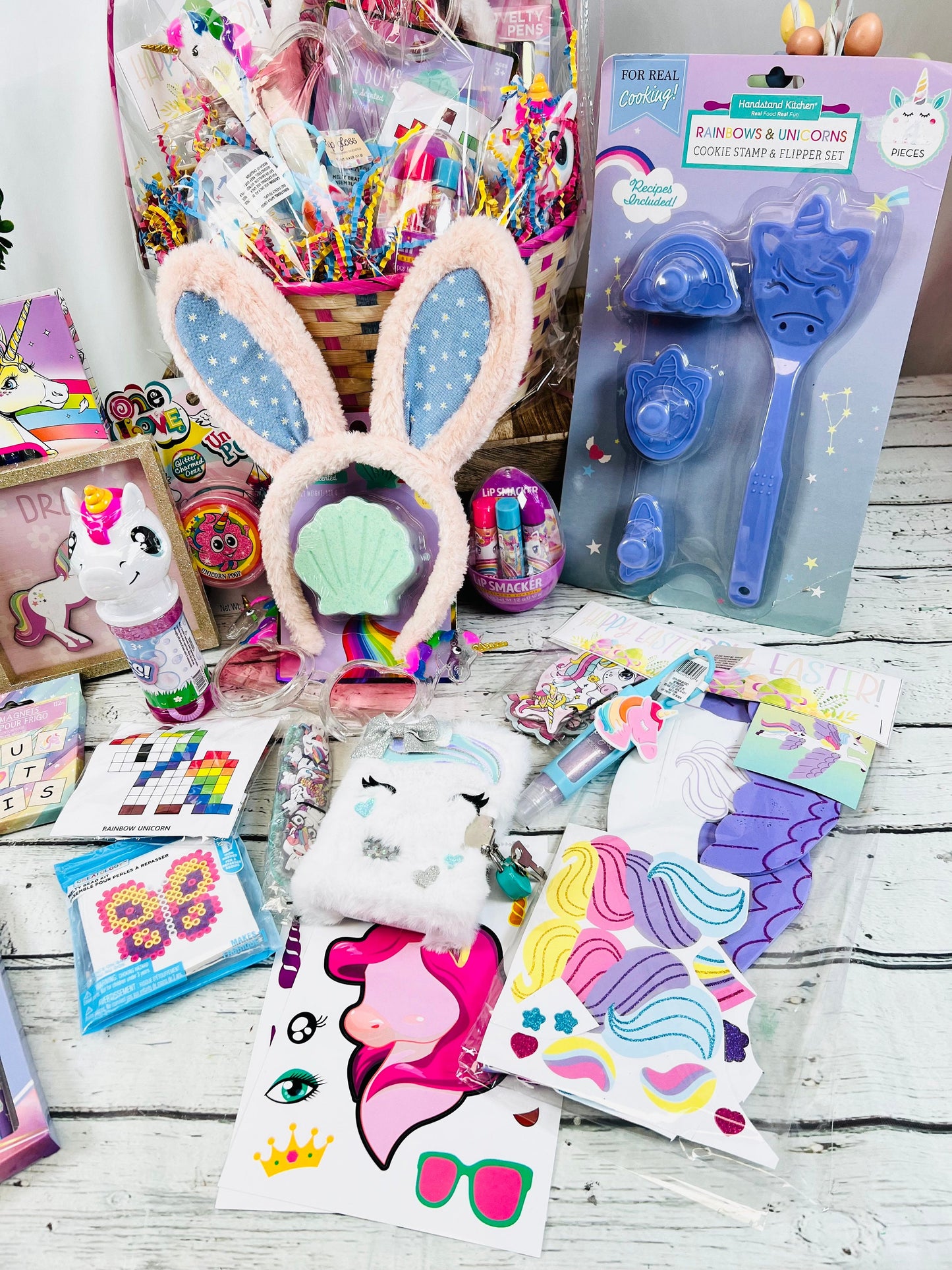 Ultimate unicorn pre filled gift basket for girls | 21 piece unicorn themed basket | kids Easter basket