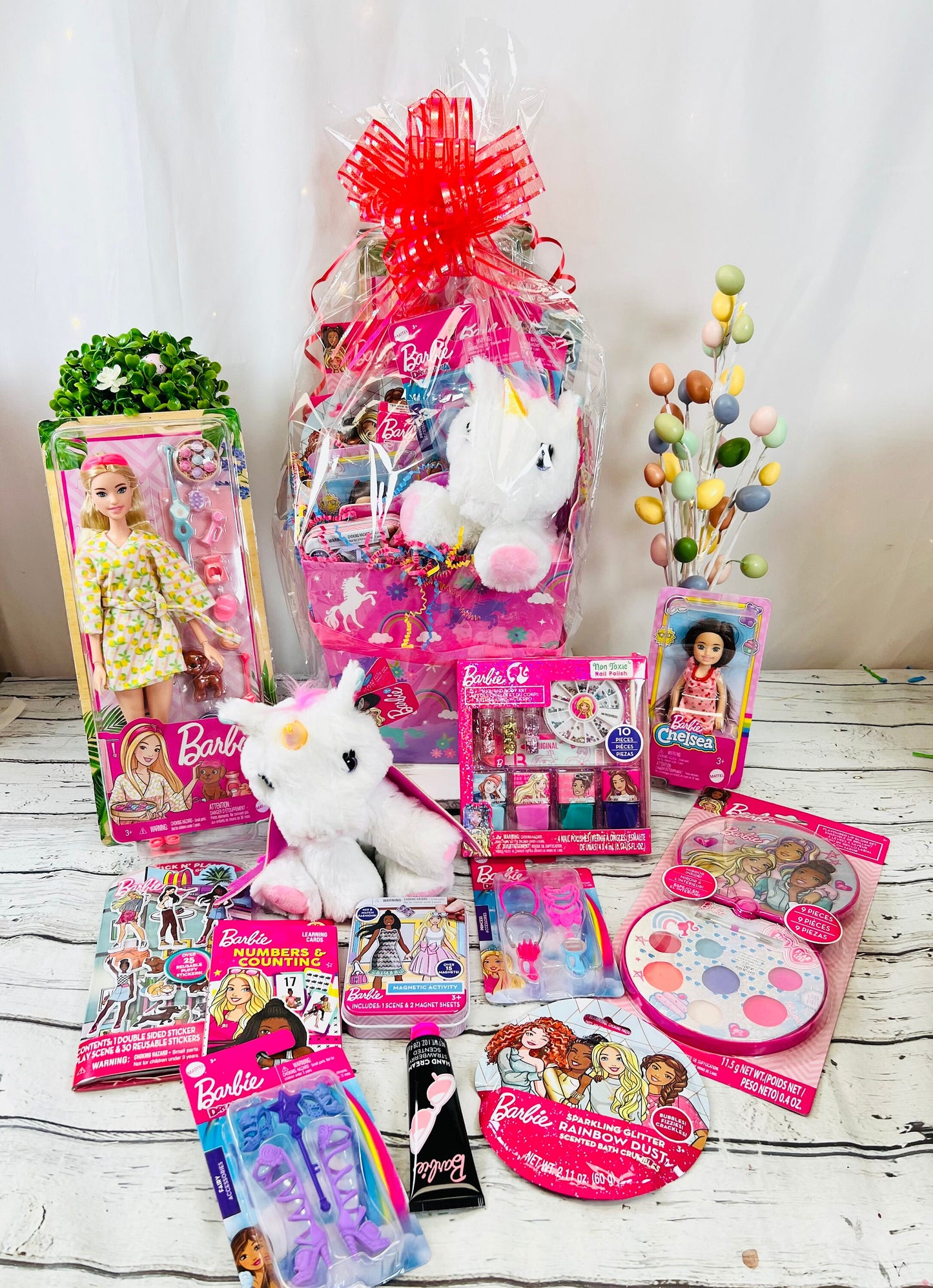 12 piece  prefilled Fashion Doll themed gift basket for girls Easter basket birthday basket toys girls gift basket Pink Princess