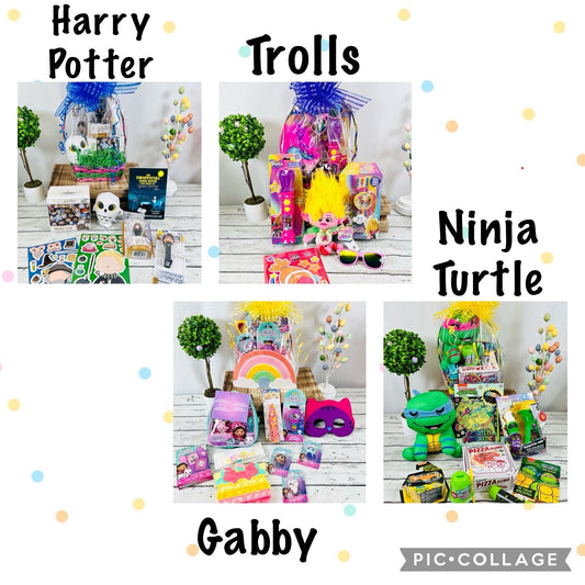 Pre filled themed Easter baskets | small gift basket | kids Easter basket | superhero | princess | blue dog | miner craft | harry | birthday