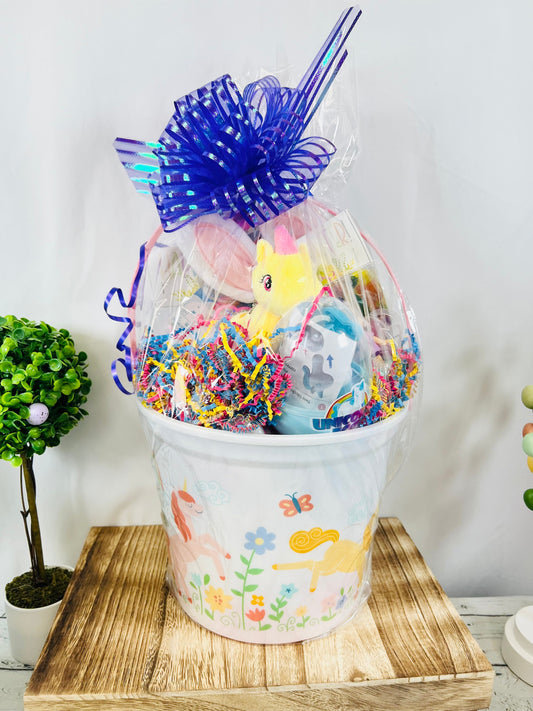 Personalized pre filled girls unicorn themed gift basket | Easter basket for girls | girls birthday gift basket | Easter bunny basket |