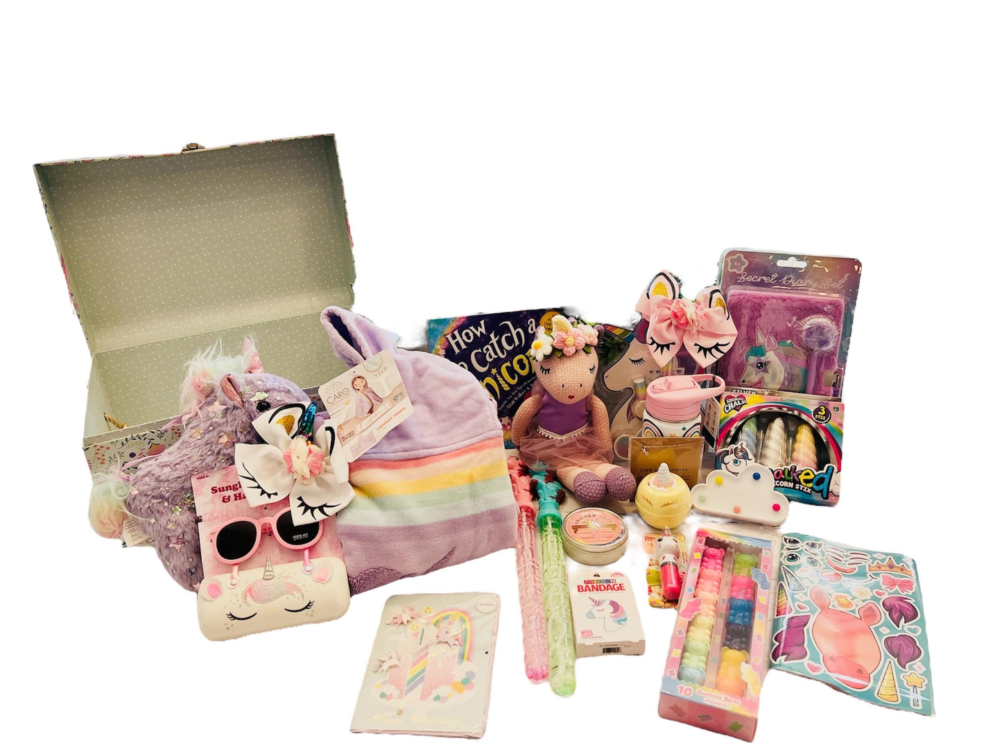 Unicorn themed birthday gift bundle Unicorn girls gift basket Girl's unique gift Unicorn gift for girls Unicorn dolls Girls easter basket