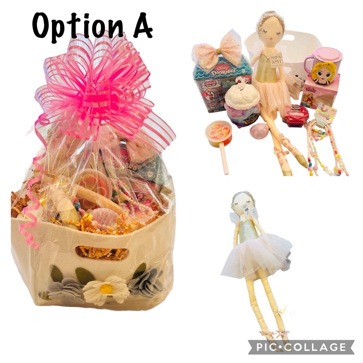 9 piece prefilled gift basket girl themed keepsake doll girls gift basket Easter basket birthday gift basket