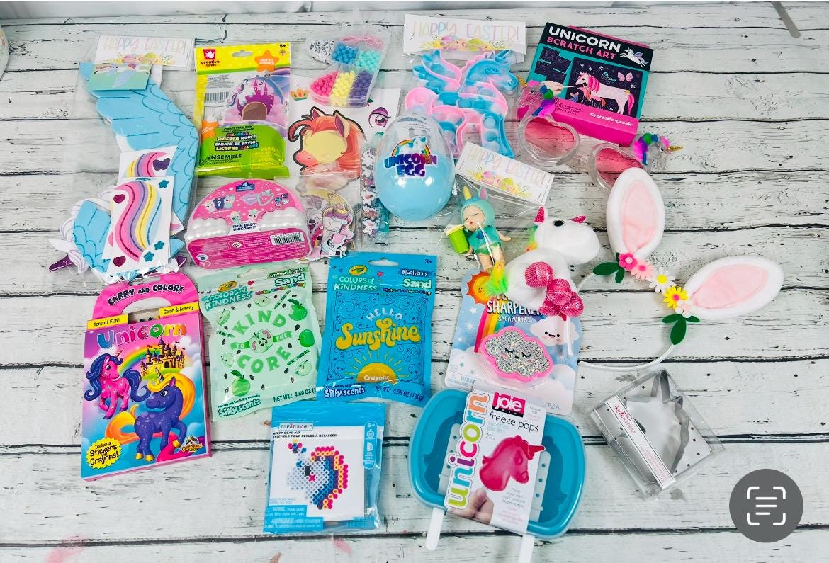 20 piece unicorn themed prefilled Easter basket for girls birthday basket for girls unicorn gift Easter bunny basket