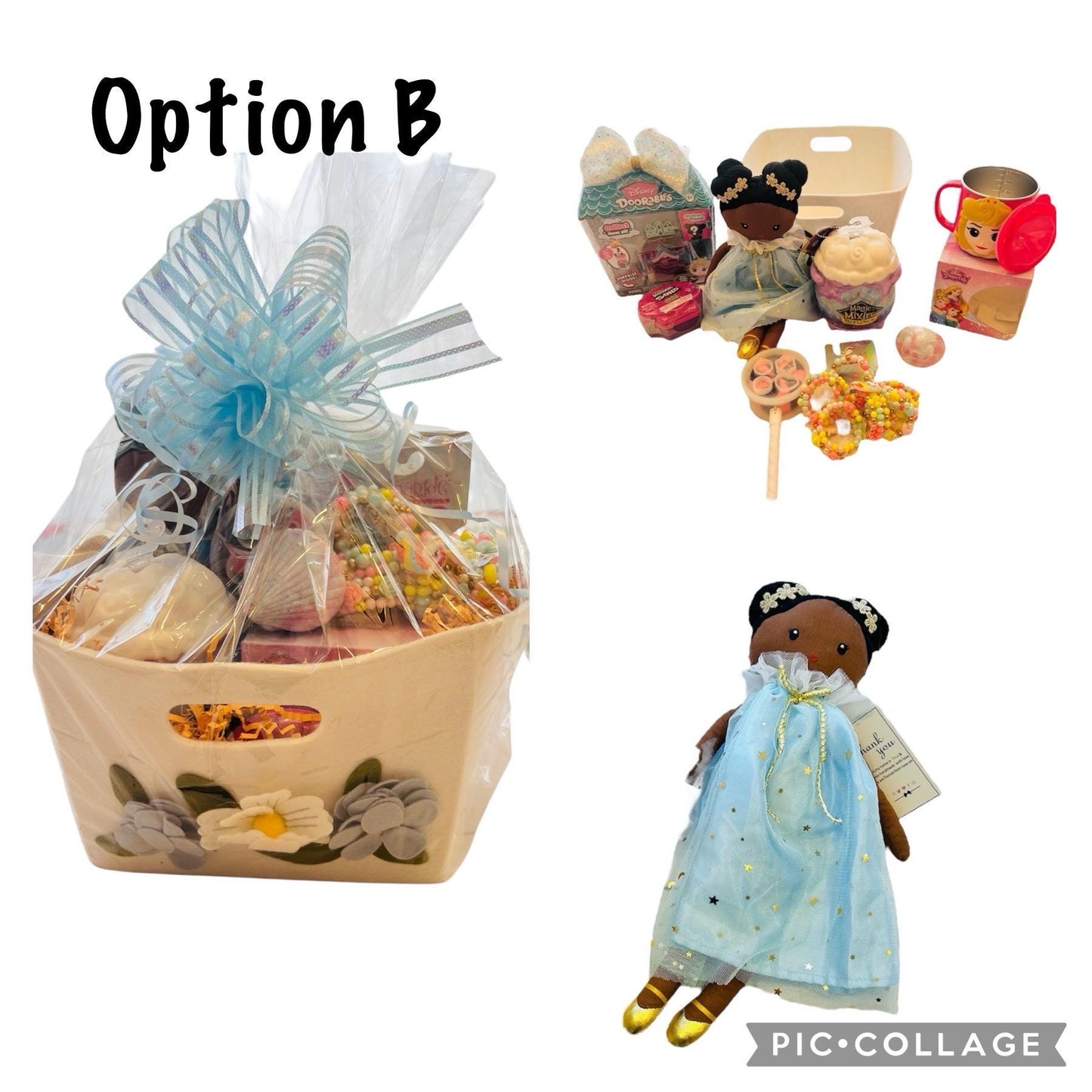 9 piece prefilled gift basket girl themed keepsake doll girls gift basket Easter basket birthday gift basket